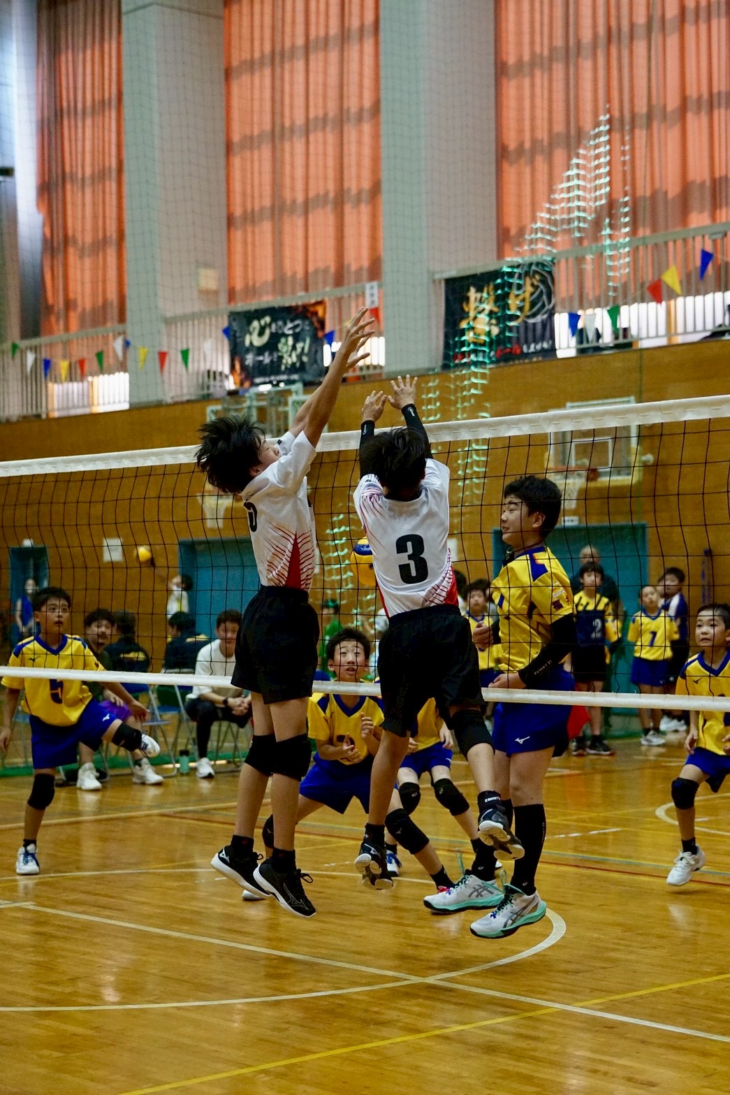 第39回越前市大会でネット際のボールに挑む粟野男子選手